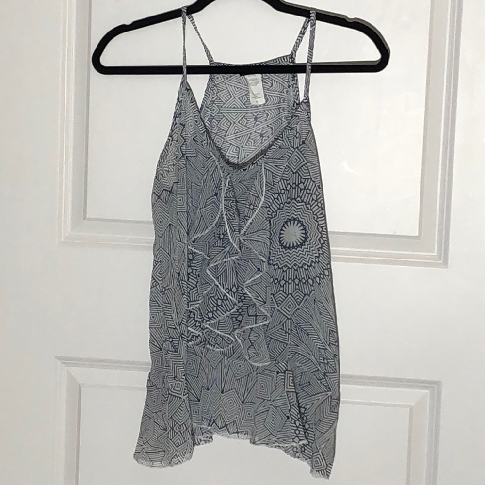 Lily White Printed Ruffle Sheer Tank Top Medium